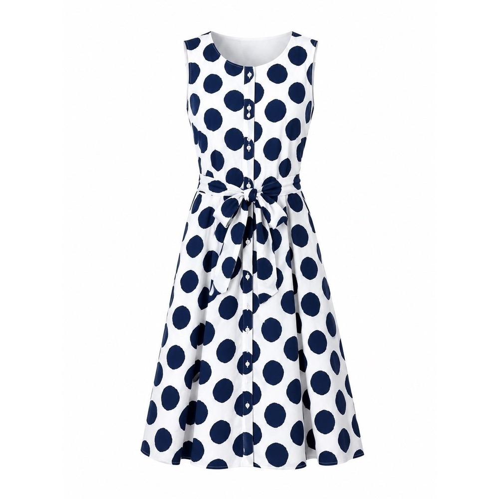 Talbots Polka Dot Button Up Shirt Dress Size 4 PinUp Rockabilly Euro Summer - Picture 2 of 7